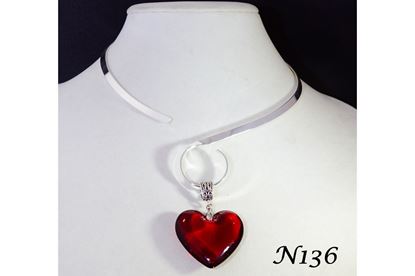 Feminine Red Heart Pendant Silver Metal Swirl Choker Necklace