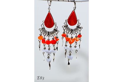 Blue Lace Agate & Carnelian Chip Beads Handmade Chandelier Earrings