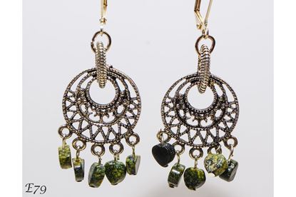 Green Snake Skin Jasper Hearts Handmade Chandelier Earrings